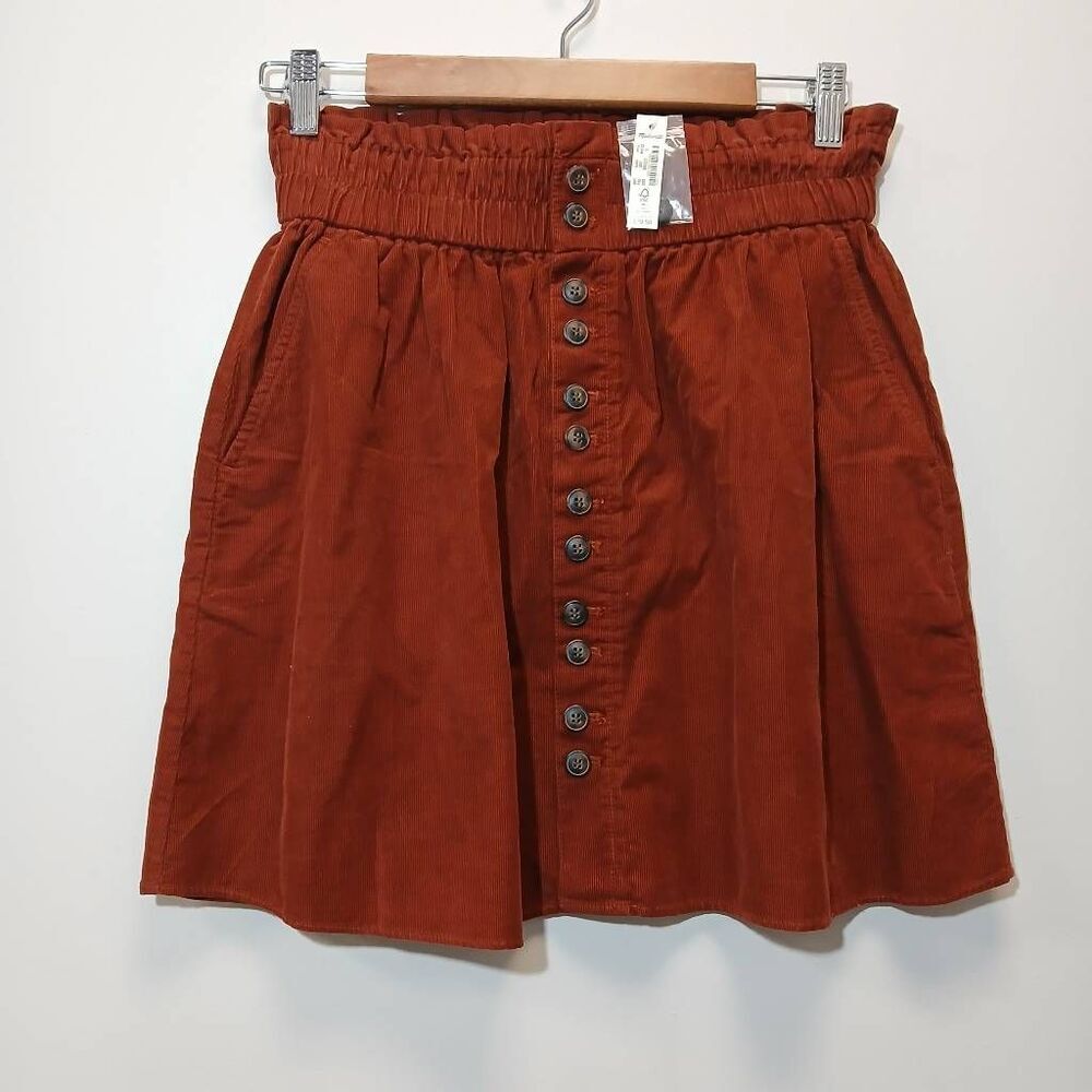 Madewell Womens Small corduroy mini skirt rust brown copper flare full - Picture 2 of 8